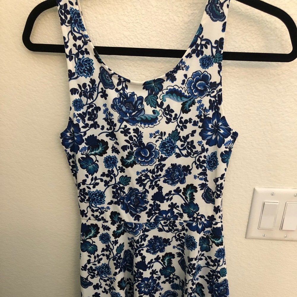 Blue and white floral mini dress from H & M